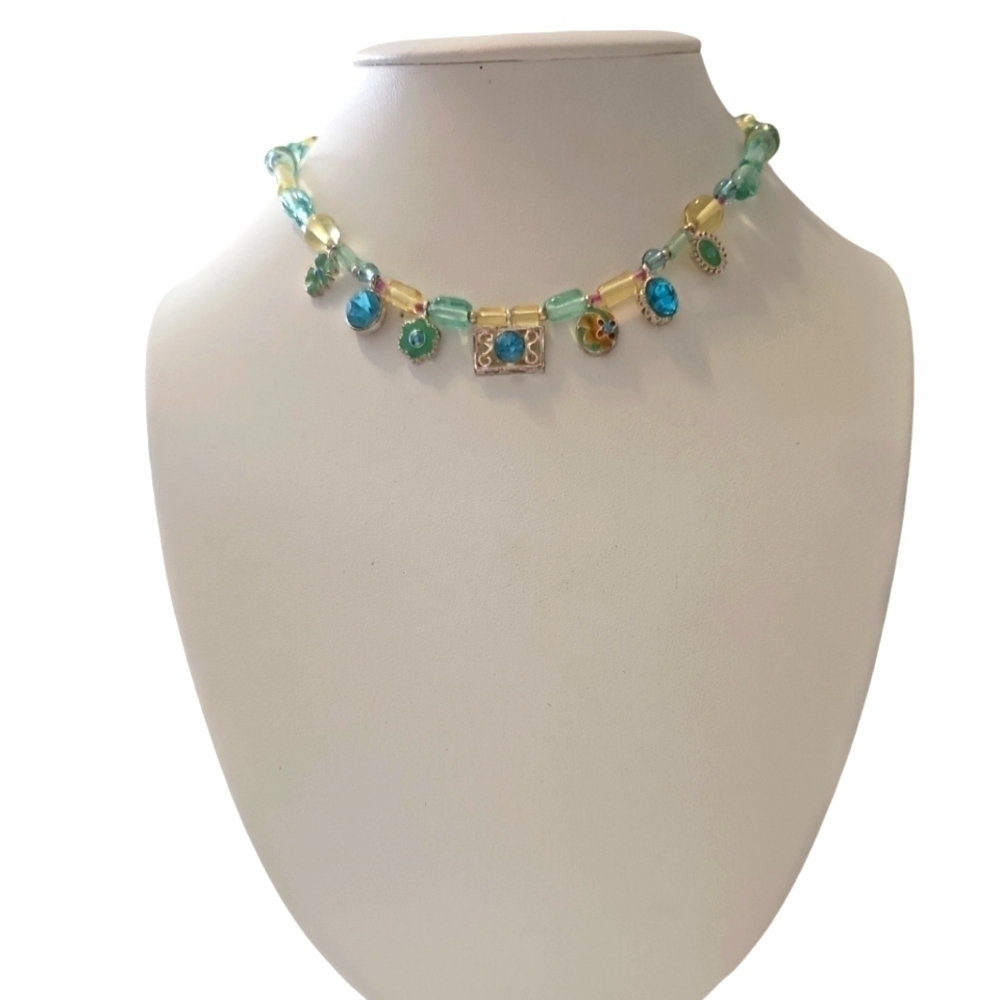 Vintage choker style pastel lucite and gemstone necklace